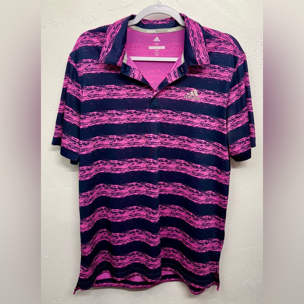 Adidas Pink and Navy Striped Men's Shirt Size Medium